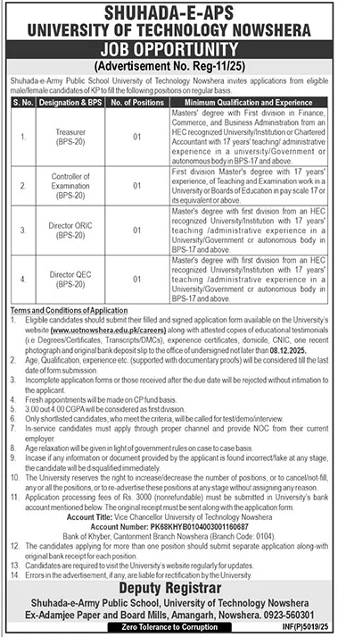 Jobs at Shuhada E APS University of Technology Nowshera 2025